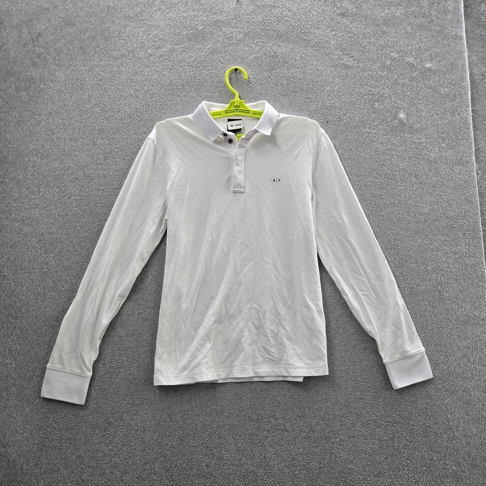Armani Exchange Men Polo M White AX Logo Polo Long Sleeve